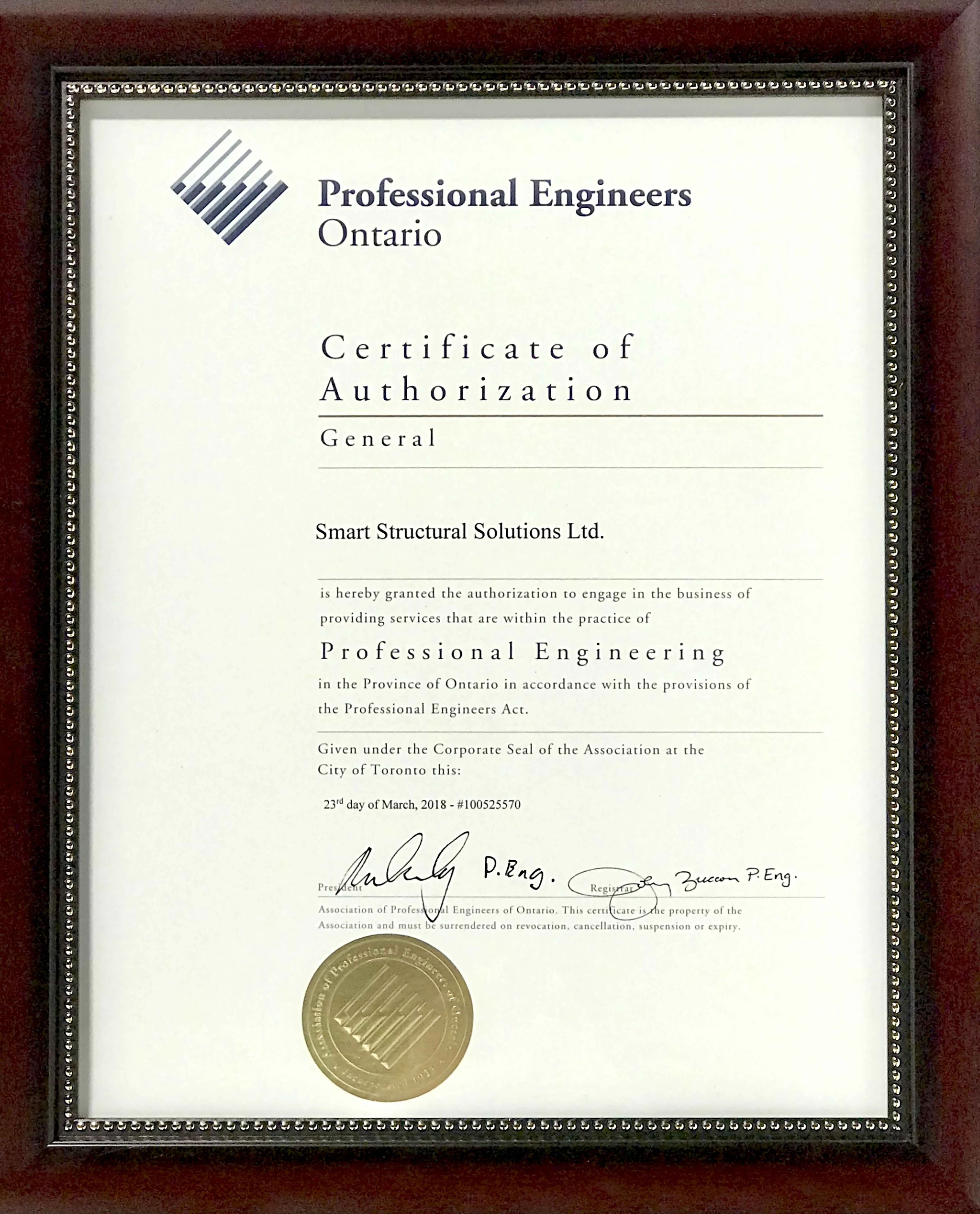Certificate of Authorization